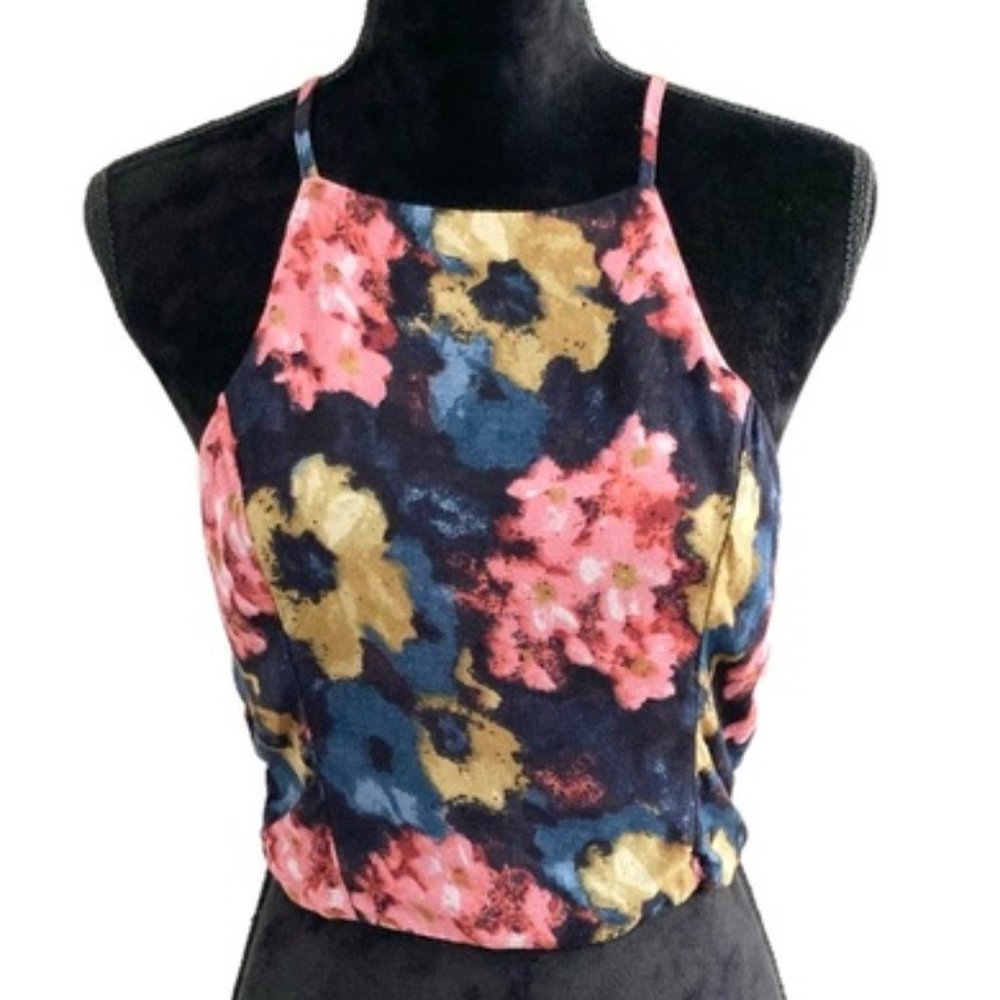 Abercrombie & Fitch Watercolor Floral High Neck Crop Top
